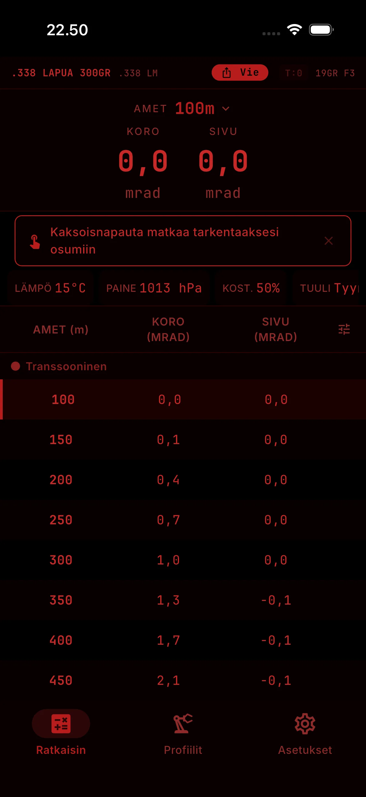 Trued: night mode: the solver in dim red on black